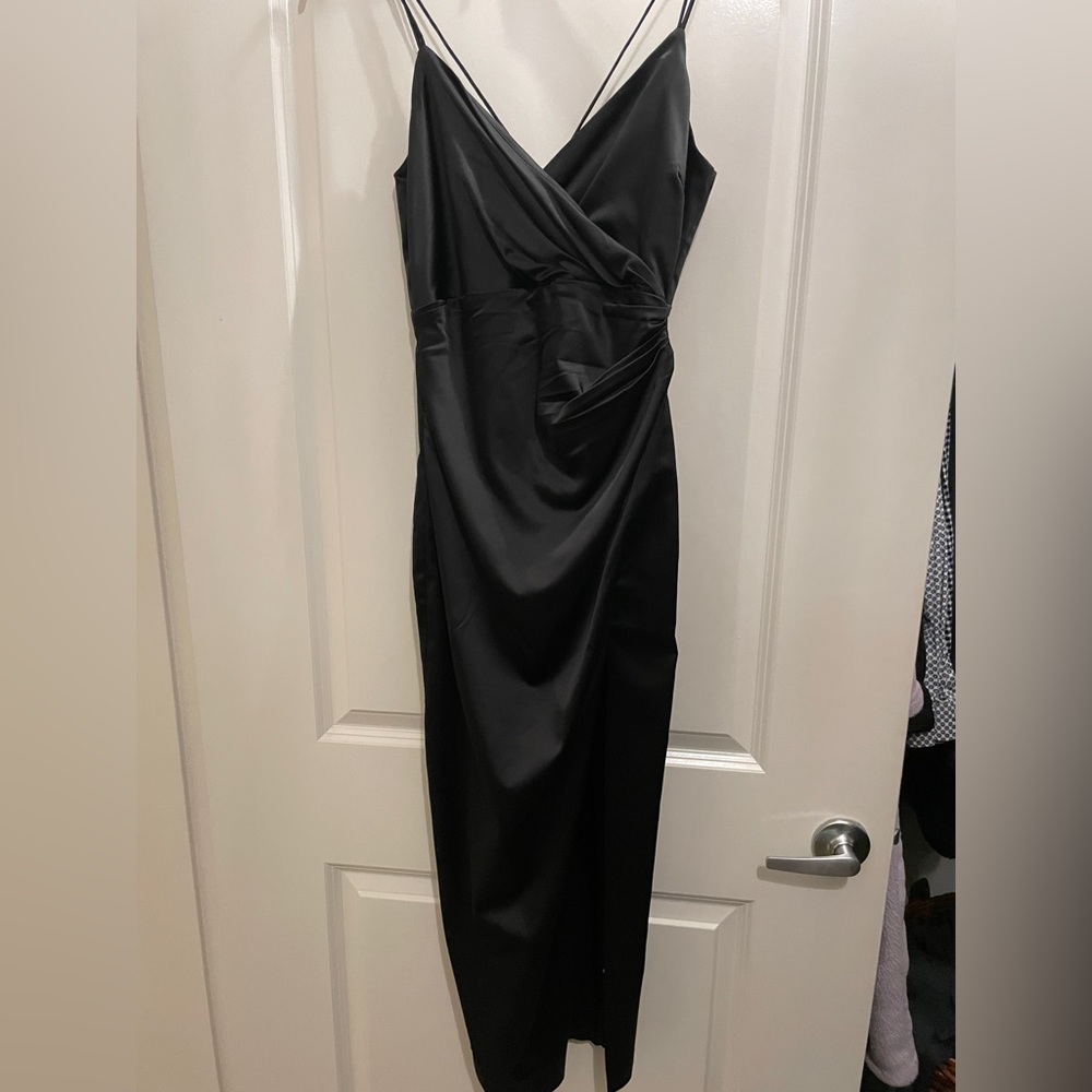 Black spaghetti strap dress with side slit